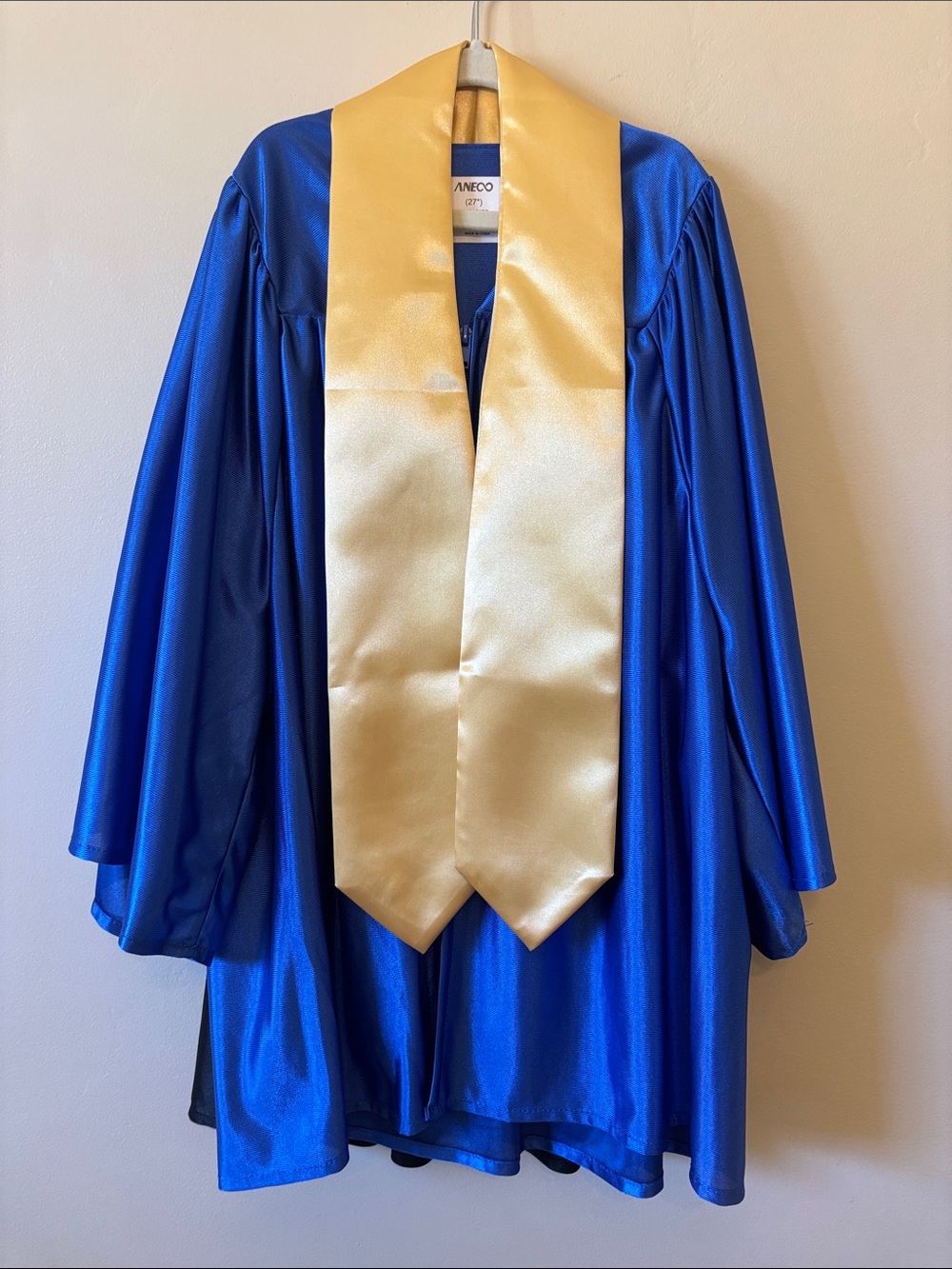 Preschool TK Blue & Black Graduation Gown with Gold Satin Stole Age 4 grad